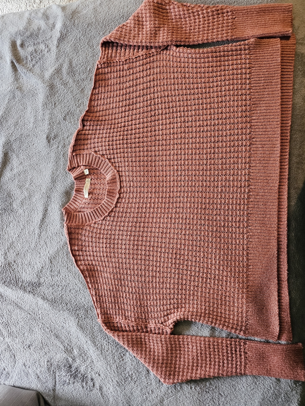 Women's Crewneck Waffle Knit Sweater - Rust